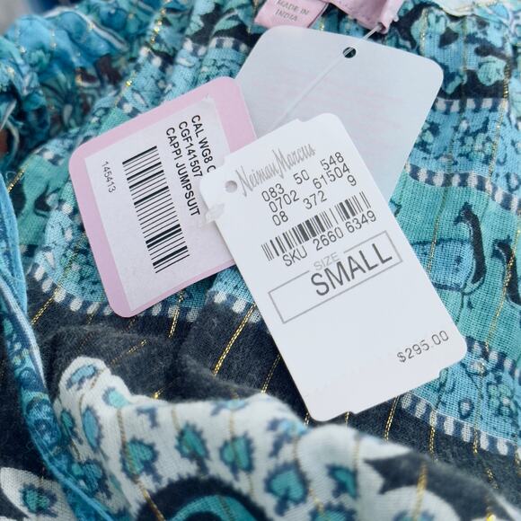 CALYPSO‎ St. Barth Womens S Cappi Jumpsuit Cotton Beaded Bohemian Peacock Sheer - Picture 14 of 14